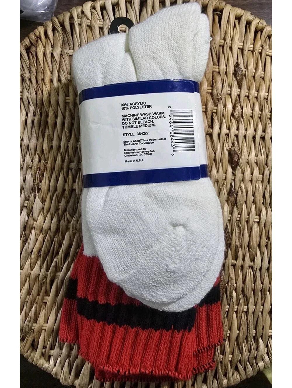 2 Pair NOS Vtg Athletic TUBE SOCKS. Red Black Stripes on White Sz 10-13.